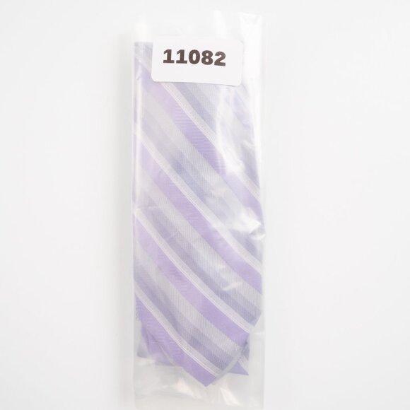 CALVIN KLEIN lavender purple silver stripe 100% silk skinny neck tie - Picture 7 of 7